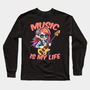 A girl playing her favourite guitar Long Sleeve T-Shirt